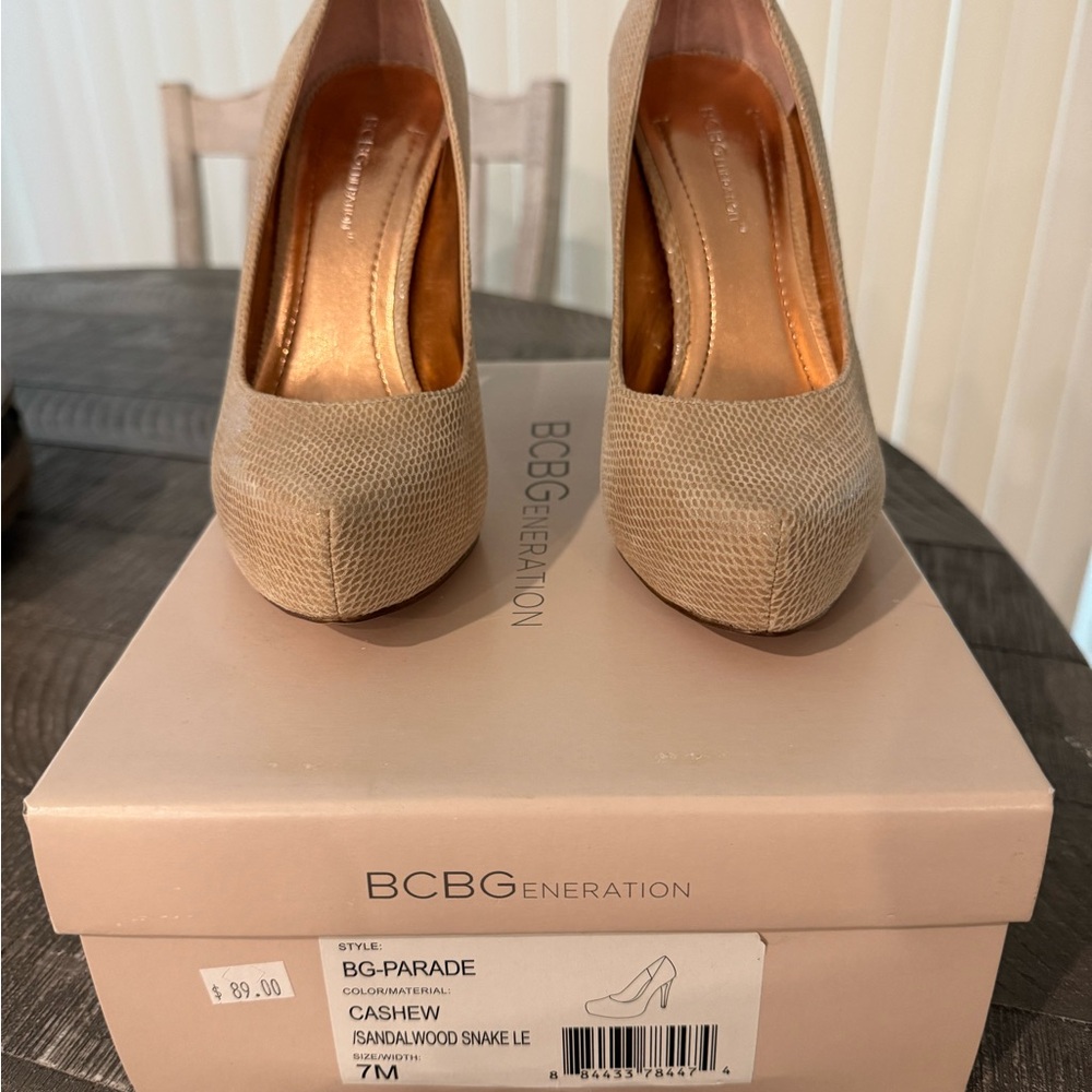 BCBGeneration Tan Heels Classic Pump Design